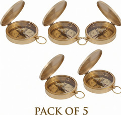 Antique Brass Nickel 2-Inch Magnetic Nautical Compass with Top Loop (Set of 5)