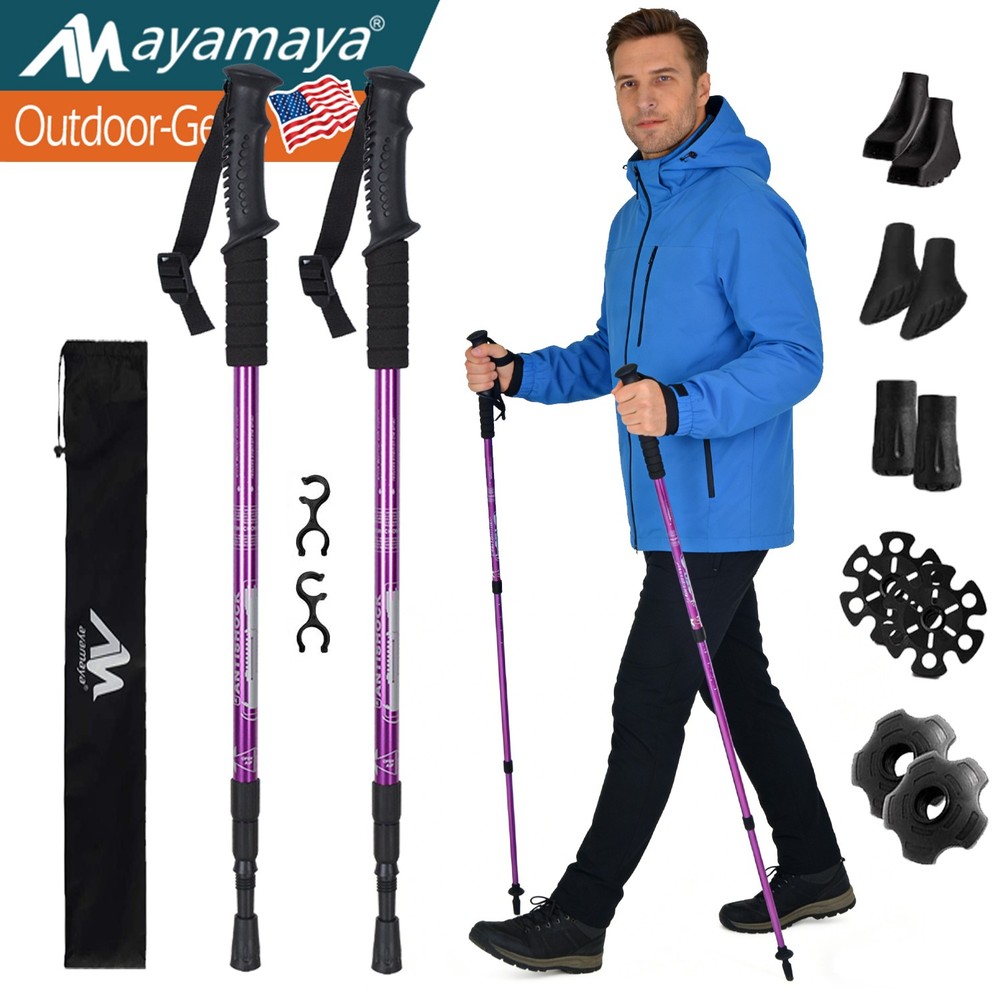 1 Pair Trekking Poles Walking Hiking Sticks Anti-shock Adjustable Alpenstock
