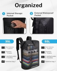 Waterproof Ultralight TPU Backpack Roll Top Dry Bag, Kayaking | Back 35L Black