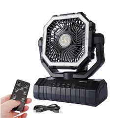 USB Powered Camping Fan Light with Remote 4 Wind Speeds for Fishing Gear