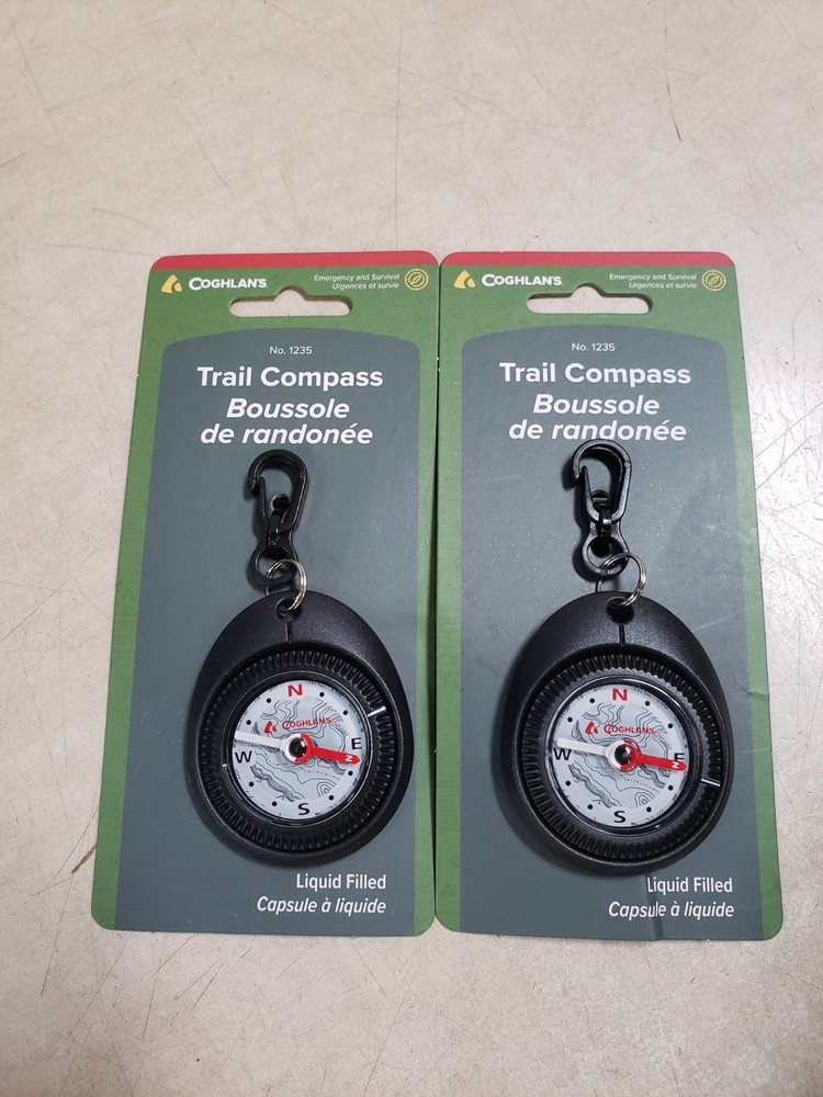 Lot of 2 – Coghlan’s Trail Compass w/ Attached Clip, Liquid Filled for Hiking