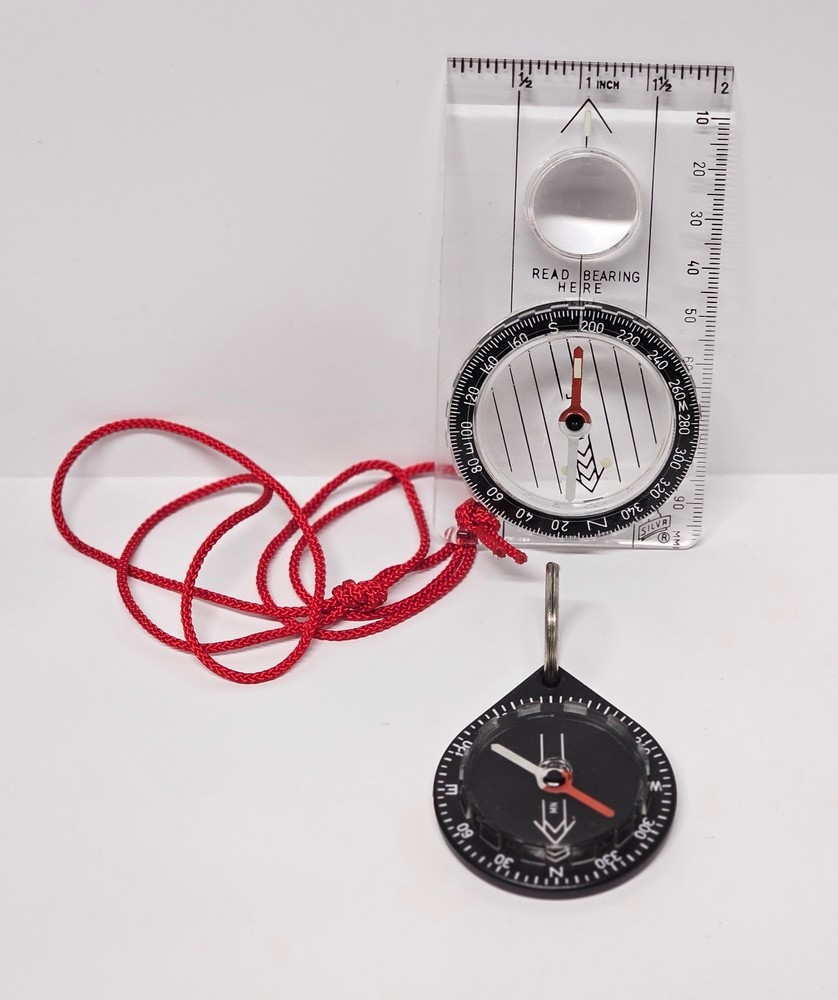 Lot of 2 Compasses Silva Sweden Keychain & Vintage Compass Camping Hiking