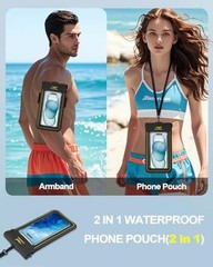2-in-1 Waterproof Phone Pouch & Phone Armband Floating, Underwater Water Black