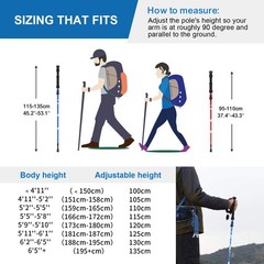 BISINNA Collapsible Trekking Hiking Poles- 2 Pack Folding Blue 115-135cm