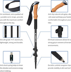 Trekking Hiking Poles – 2 Pack Adjustable Walking Sticks, Collapsible Lightweigh