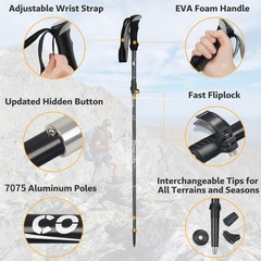 Covacure Trekking Poles Collapsible Hiking 110-130cm, Black (110-130cm)