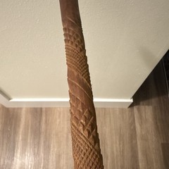 Carved Wooden Hiking Staff Walking Stick Cane Rounded Top Grip Brown