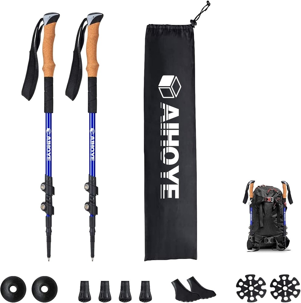 Lightweight Aluminum 7075 Trekking Hiking Poles – 2 Pack Adjustable Collapsible