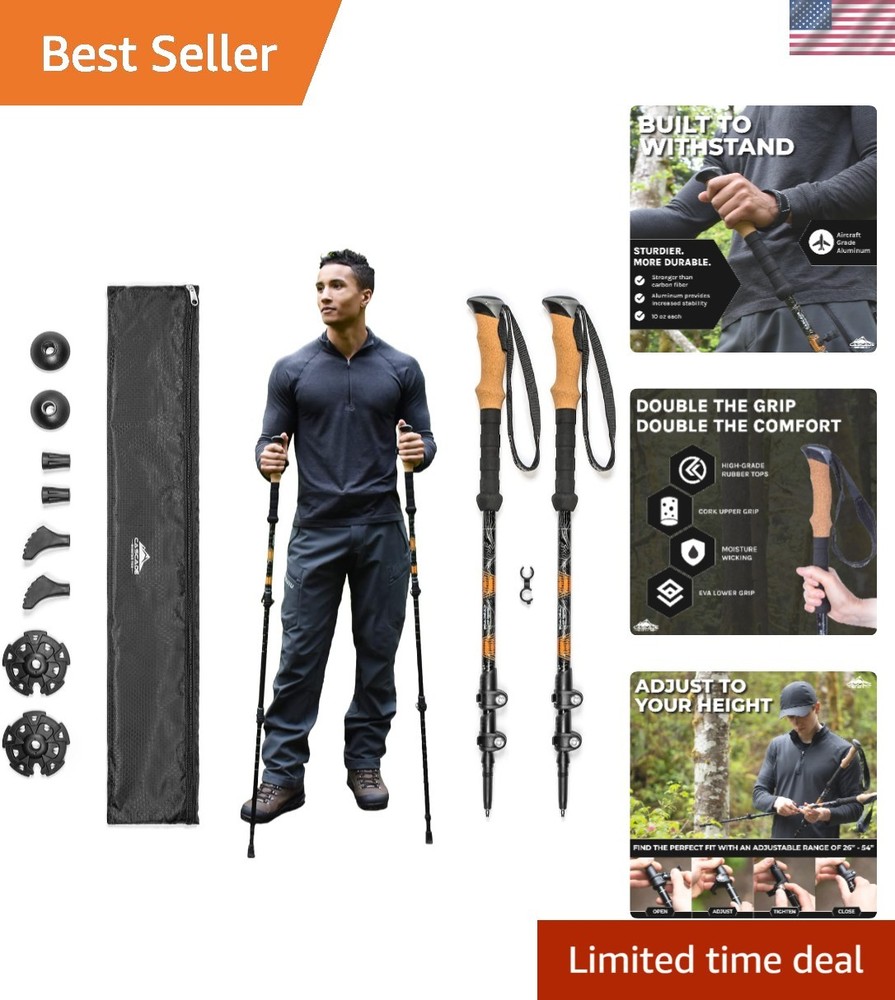 Lightweight Aircraft-Grade Aluminum Trekking Poles with Extended Down Grip Pl…