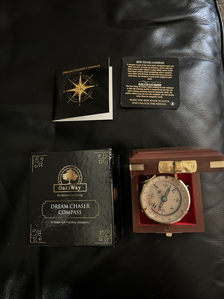 Oakiway – The Dream Chaser Compass In Wooden Box. Gifts For Him – Motivational