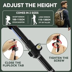 Trekking Poles Collapsible Hiking Poles – 2 Pack Aluminum 110-130cm Black