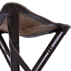 Outdoor Walking Stick Natural Wood Tripod Stool with Leather Seat Waking Cane