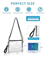 Clear Bag for Stadium Events, Clear Purse with Detachable Strap, Sports Black