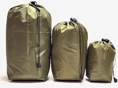 Lightweight 3-pk OD Green 40D Ripstop Waterproof Sil-Nylon Stuffsacks COMBO