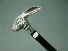 Aluminum rabbit head handle vintage Antique black wooden cane walking stick
