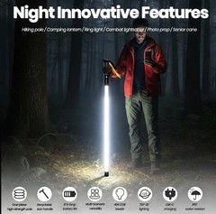 Walking Stick with LED Light for Night Climb, Recharged Glowing Travel Trekki…