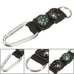 Multifunction Mini Compass Camping Survival Thermometer Keychain Carabiner Hooks