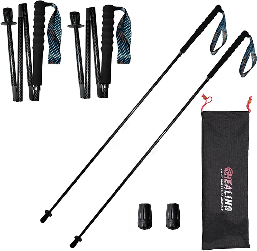Foldable Set of 2 Ultralight Trekking Poles, Carbon Fiber, Lightweight Design