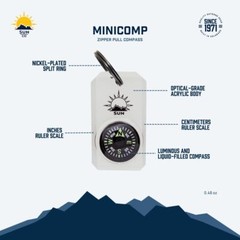 Minicomp Zipperpull Mini Compass With Split Ring | Easytoread Compass For Jacket