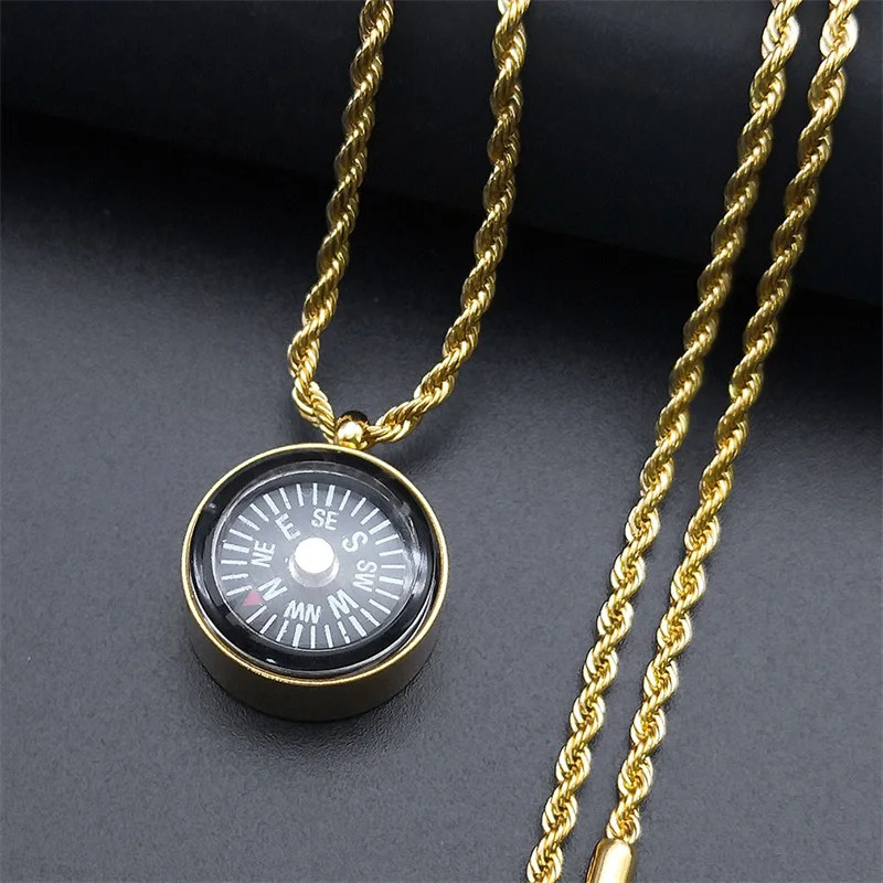 Mini Survival Compass Pendant Necklace Women Men Camping Hiking Pocket