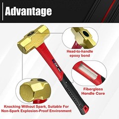 2lb Brass Sledge Hammer,Non-Sparking, Comfortable Fiberglass Handle,2 2LB