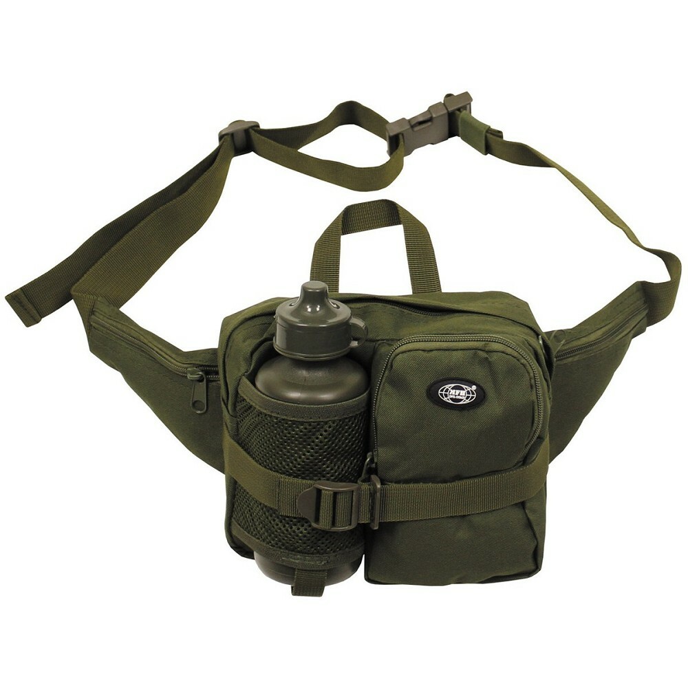 Geocaching waist bag with drinking bottle olive cotton fanny pack belt bag