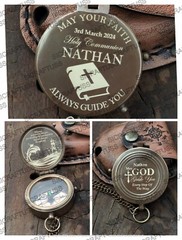 Personalized Holy Communion Baptism Gift – Engraved Pocket Brass Compass Gift