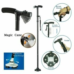 Folding LED Walking Stick Cane All-Terrain Pivoting Base Adjustable Black