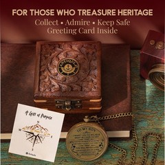 Antique Engraved Brass Compass with Wooden Box Inspirational Gift for Son