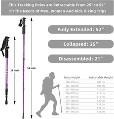 Adjustable 25″ to 52″ Trekking Poles for Men and Women—Lightweight and Sturdy