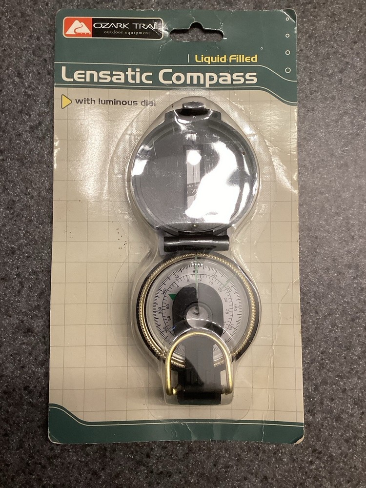 Ozark Trail Lensatic Compass, Black, Model 2223 Brand New Glow In Dark