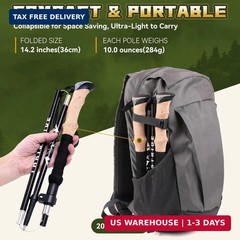Trekking Poles Aviation Grade Aluminum Alloy-Strong Lightweight Collapsible Walk