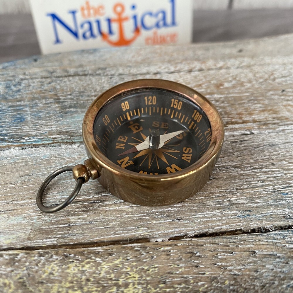 Antique Finish Brass Compass, Small Open Face Pocket Compass, Necklace, Keychain