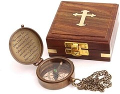 2 Inch Brass Compass With Wooden Box Hiking & Camping Compass Nautical Engraved