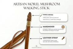 Walking Stick + Morel Mushroom + Carved + Morel Hiking Stick + Staff + USA Made