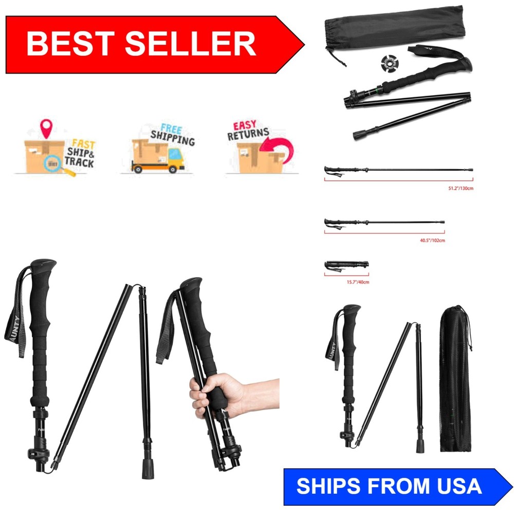 Adjustable Hiking Pole with Non-Slip Base & Carrying Case, Black – Gift Idea