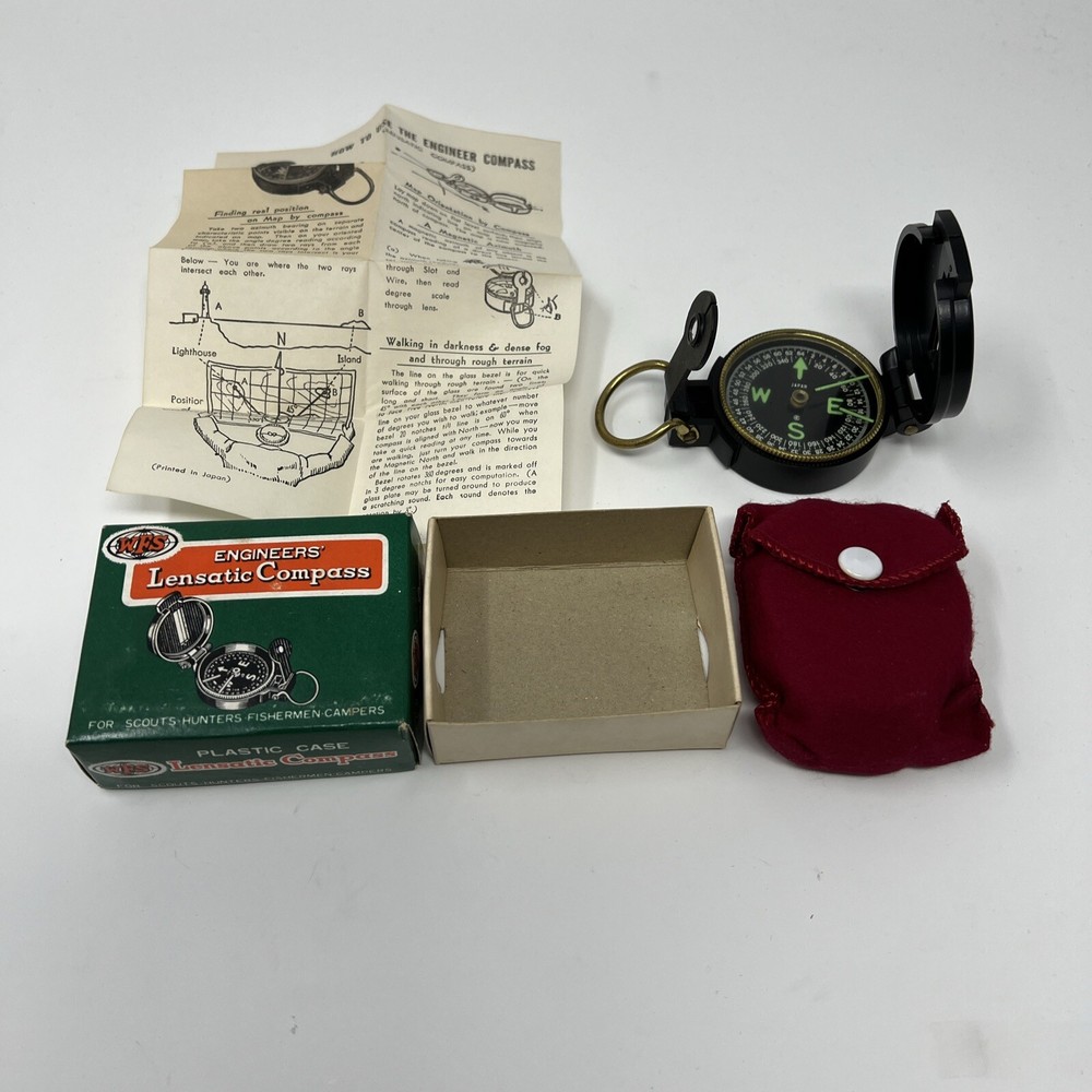Vintage W.F.S Engineers’ Lensatic Compass For Scouts Plastic Case