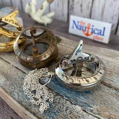 Brass Sundial Compass w/ Optional 27″ Necklace Chain – Gold, Silver, Antique
