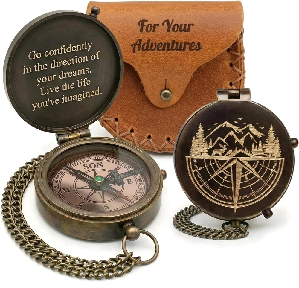 2026 Graduation Gifts for Him – Engraved Brass Pocket Compass for Son or Grandso