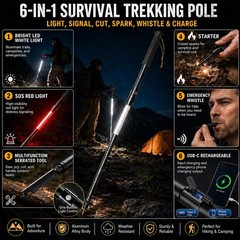 LED Trekking Pole USB-C Rechargeable White Red Light Tactical Emergency Phone…