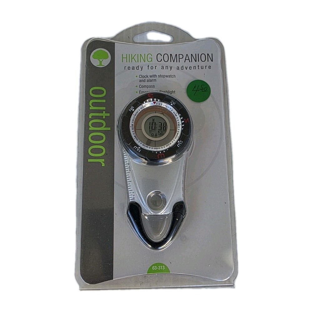 Hiking Companion Outdoor Compass Clock with Stopwatch & Alarm, Flashlight 63-313