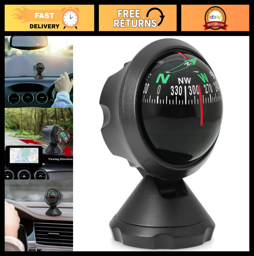 Adjustable Car Dashboard Compass – Portable ABS Guide Ball for Vehicle Travel De