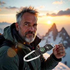 Black Carabiner Key Chain Compass Thermometer Metal Camping Outdoor Gadgets Hiki