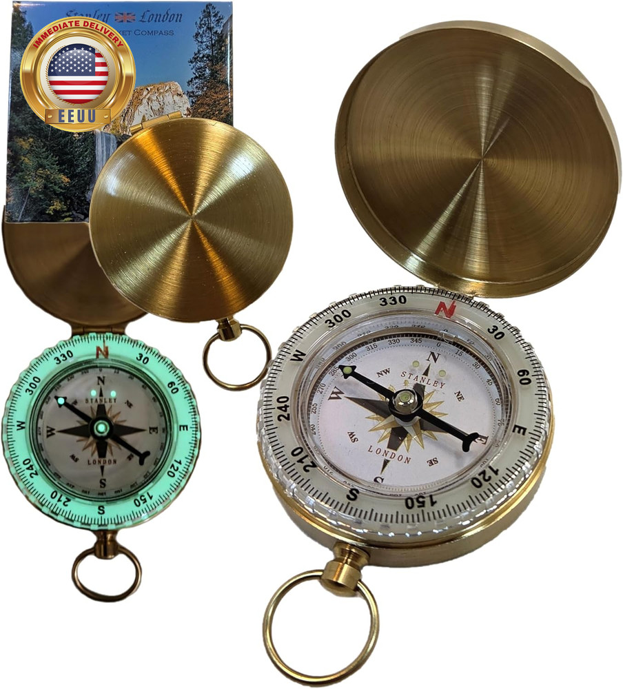 Glow in the Dark Brass Pocket Compass for Kids – Waterproof Navigation Tool for