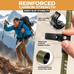 Foxelli Carbon Fiber Trekking Poles – Lightweight Collapsible Hiking Khaki
