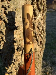 Bunny Rabbit Natural Earth Tones Poplar Wood Walking Stick Hiking Staff