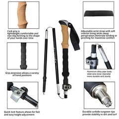 2 PCS 5-Section Foldable Trekking Poles Hiking Walking Stick Outdoor Camping