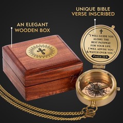 Engraved Brass Pocket Compass Gift Psalm 32:8 First Communion Baptism Catholic