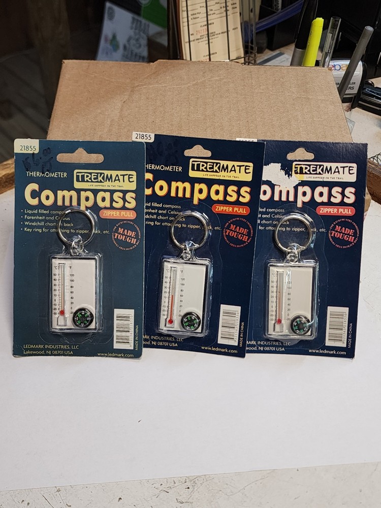New Old Stock Keychain Compass Thermometer Trekmate