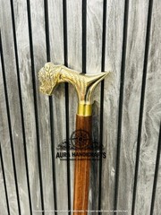 AURA Handmade Wooden Walking Stick With Brass Tiger Head Handle 37″ Easter Gift